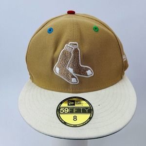 New Era Boston Red Sox Ginger Bread 59FIFTY Fitted Cap‎ Hat Size 8 2013 WS Patch